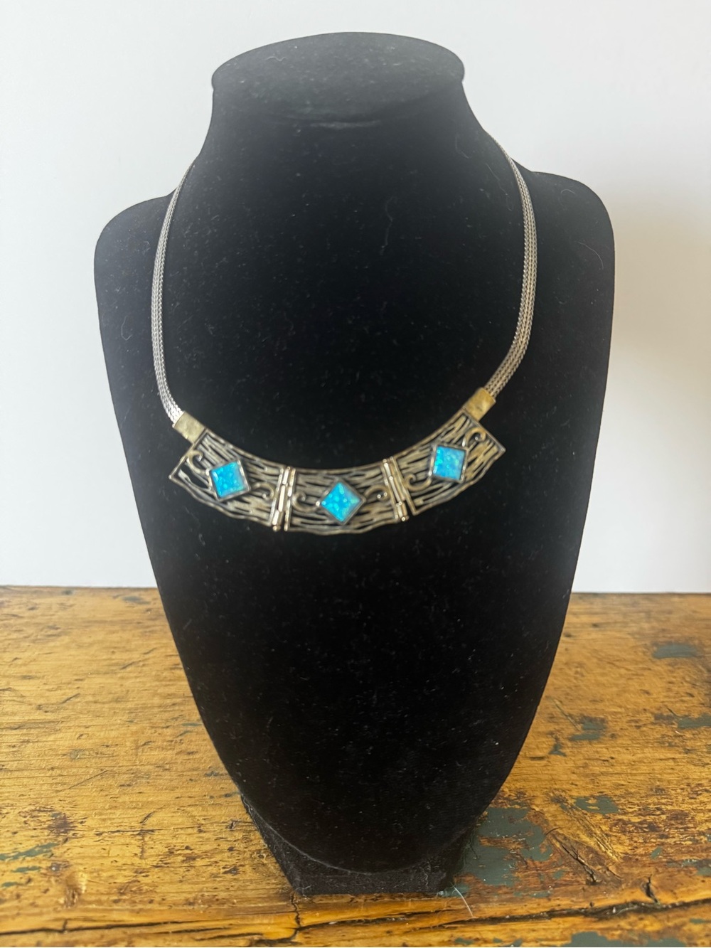 Lab Fire Opal Stone Silver Statement Necklace - Women Jewelry